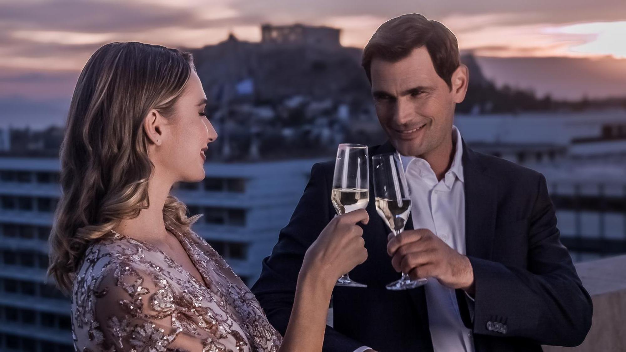 Готель Njv Athens Plaza Екстер'єр фото A couple toasting with champagne